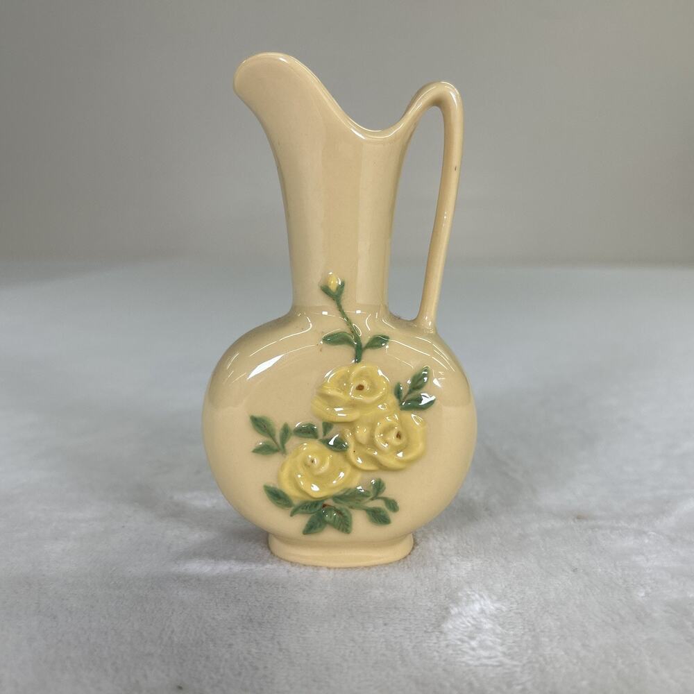 Vintage Duncan Ceramics? Yellow Glazed Mini Pitcher with Roses Bnfts Charity